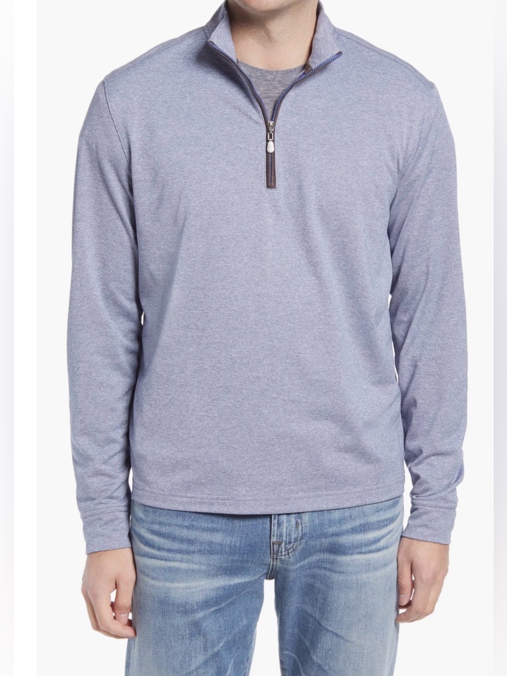 Johnnie-O $148 Farber Herringbone Quarter-Zip Top Lake Blue Large Like New